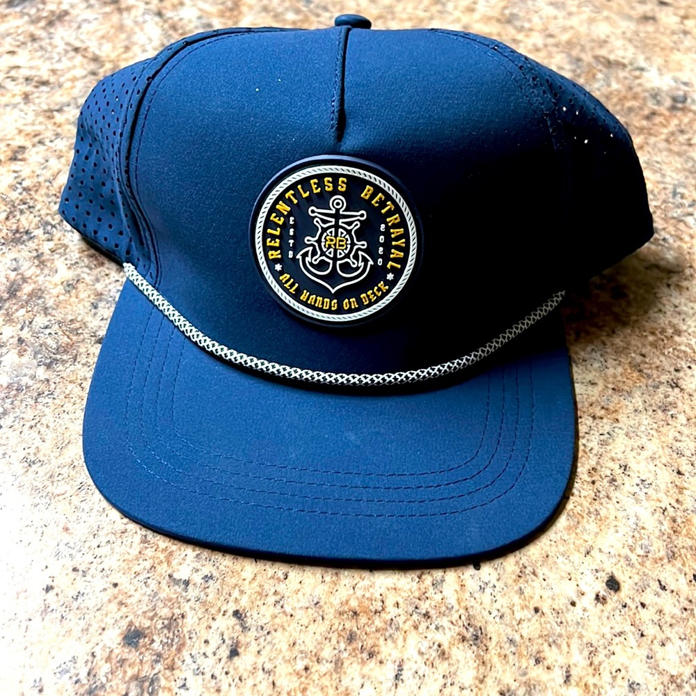relentless betrayal hat "all hands on deck".  this hat is dumb.